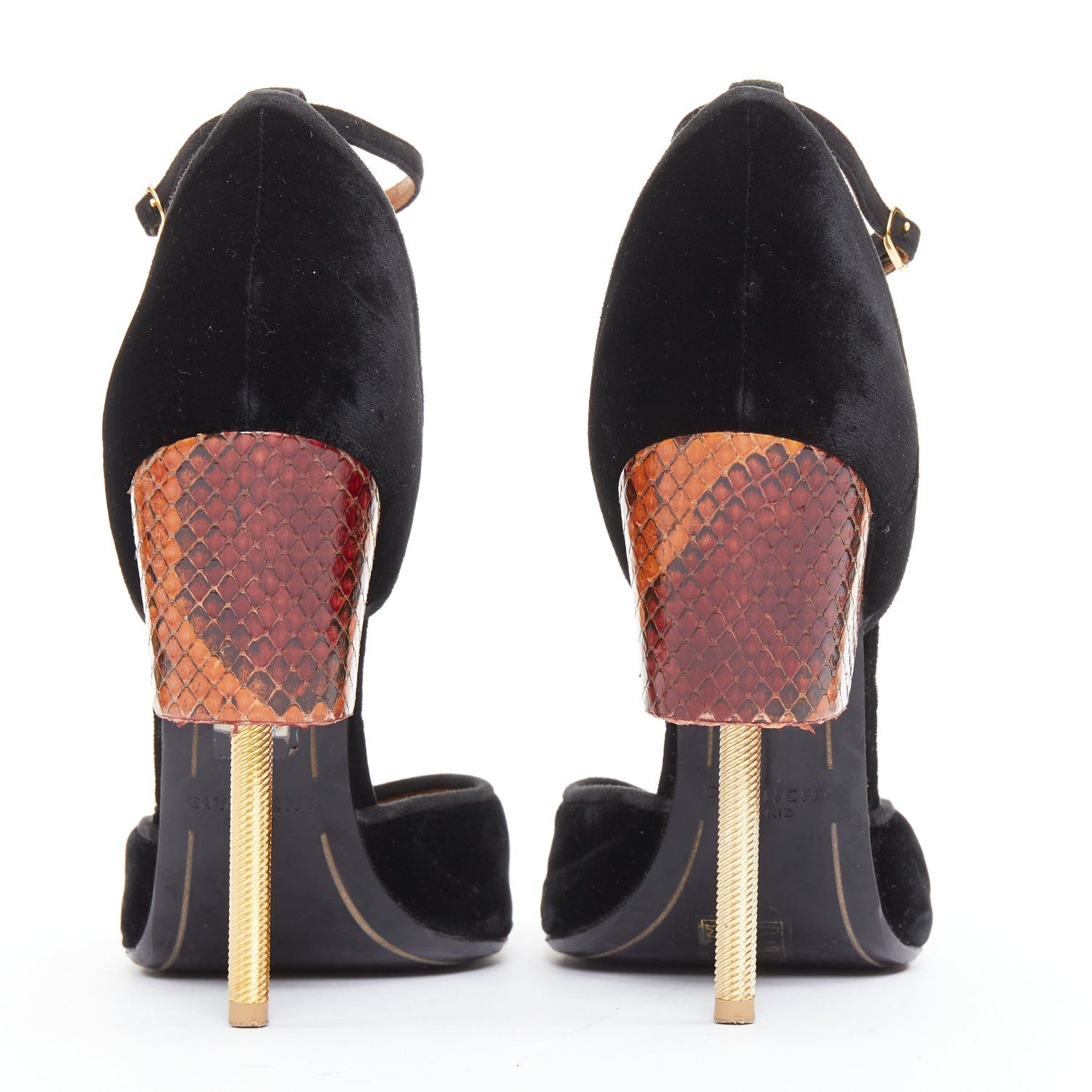 Givenchy GIVENCHY Matilda black velvet brown snake leather metal pin heel sandal EU40 Size US 10 / IT 40 - 5 Thumbnail