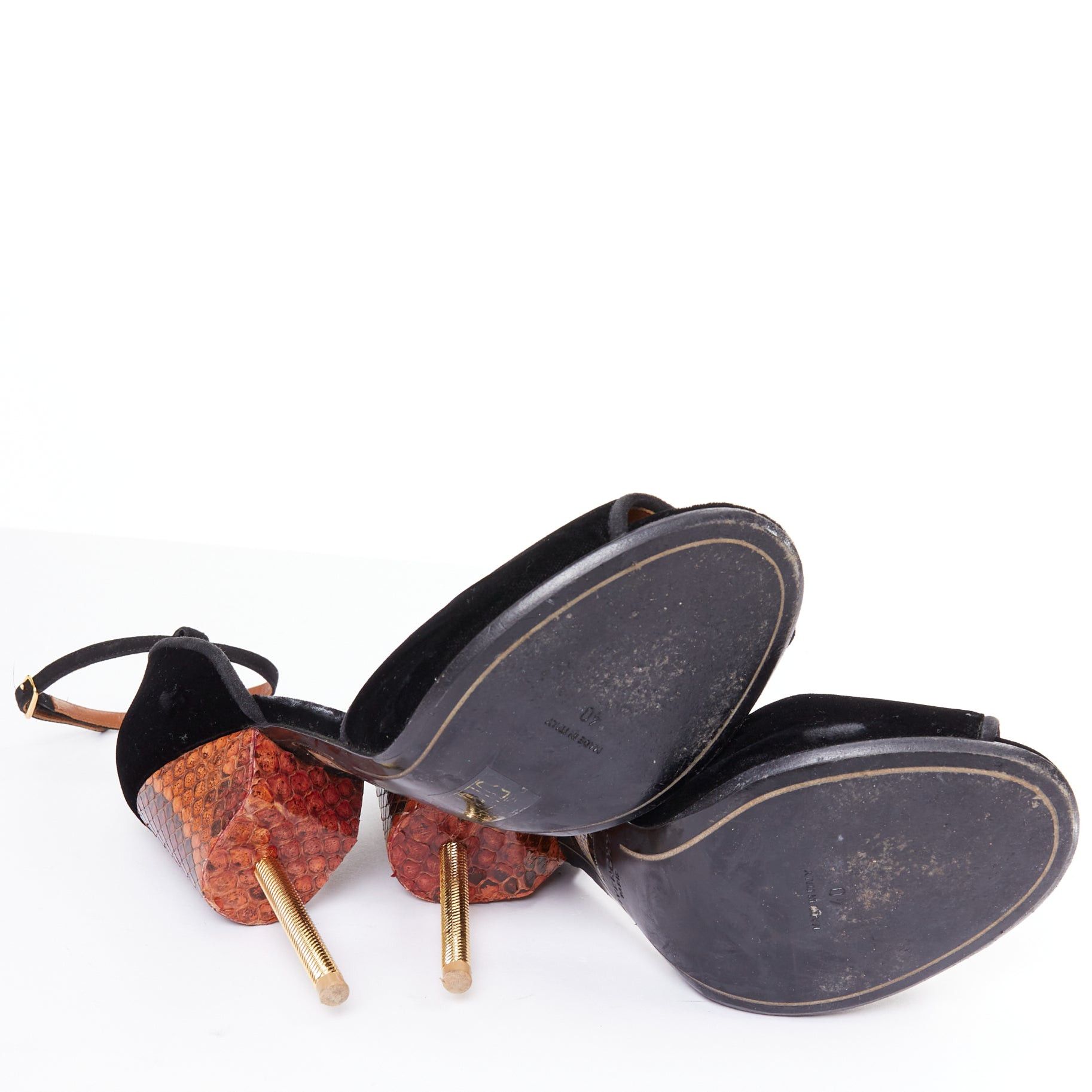 Givenchy GIVENCHY Matilda black velvet brown snake leather metal pin heel sandal EU40 Size US 10 / IT 40 - 11 Thumbnail