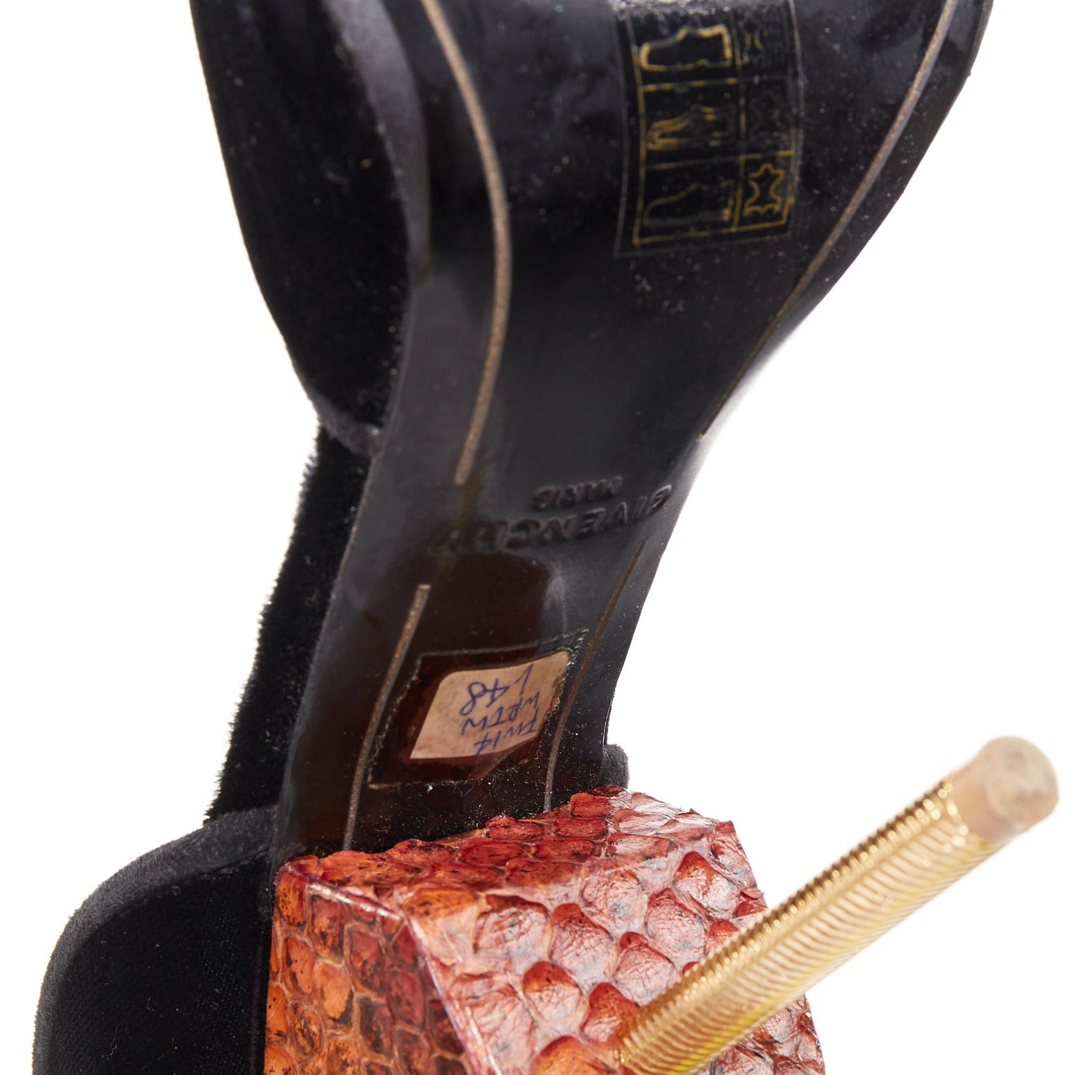 Givenchy GIVENCHY Matilda black velvet brown snake leather metal pin heel sandal EU40 Size US 10 / IT 40 - 10 Thumbnail