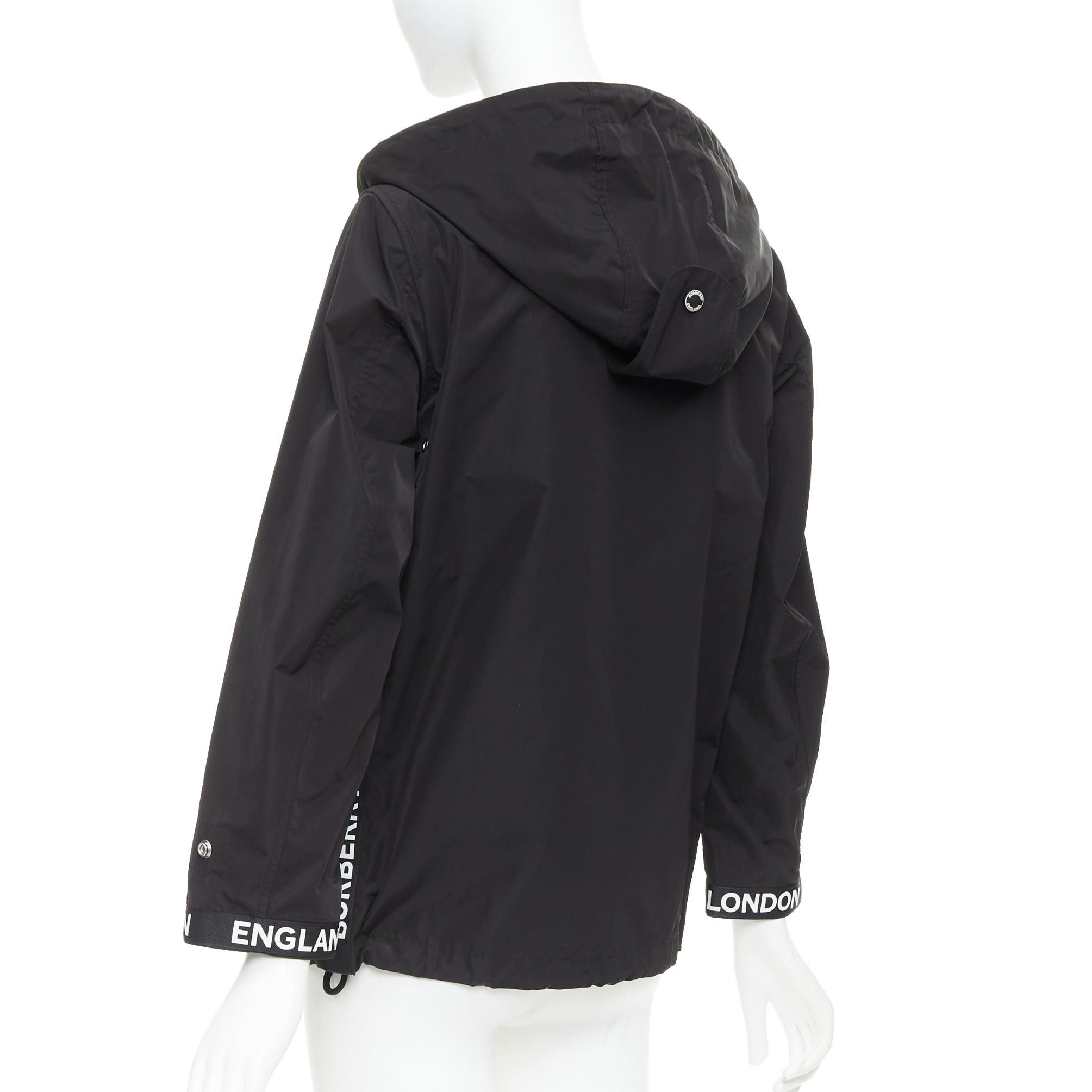 Burberry BURBERRY black nylon logo trim hooded windbreaker jacket IT34 XXS Size S / US 4 / IT 40 - 7 Thumbnail