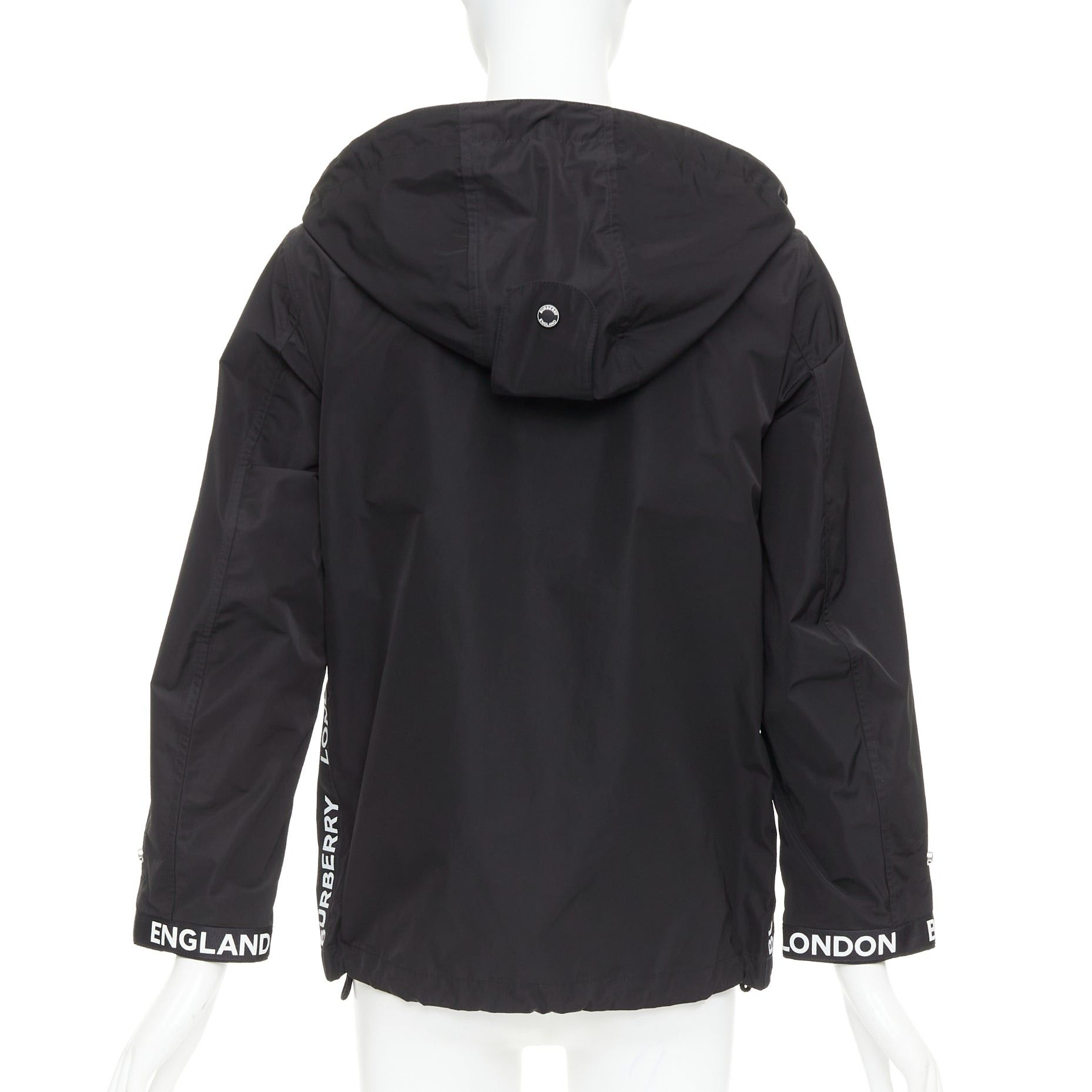 Burberry BURBERRY black nylon logo trim hooded windbreaker jacket IT34 XXS Size S / US 4 / IT 40 - 6 Thumbnail