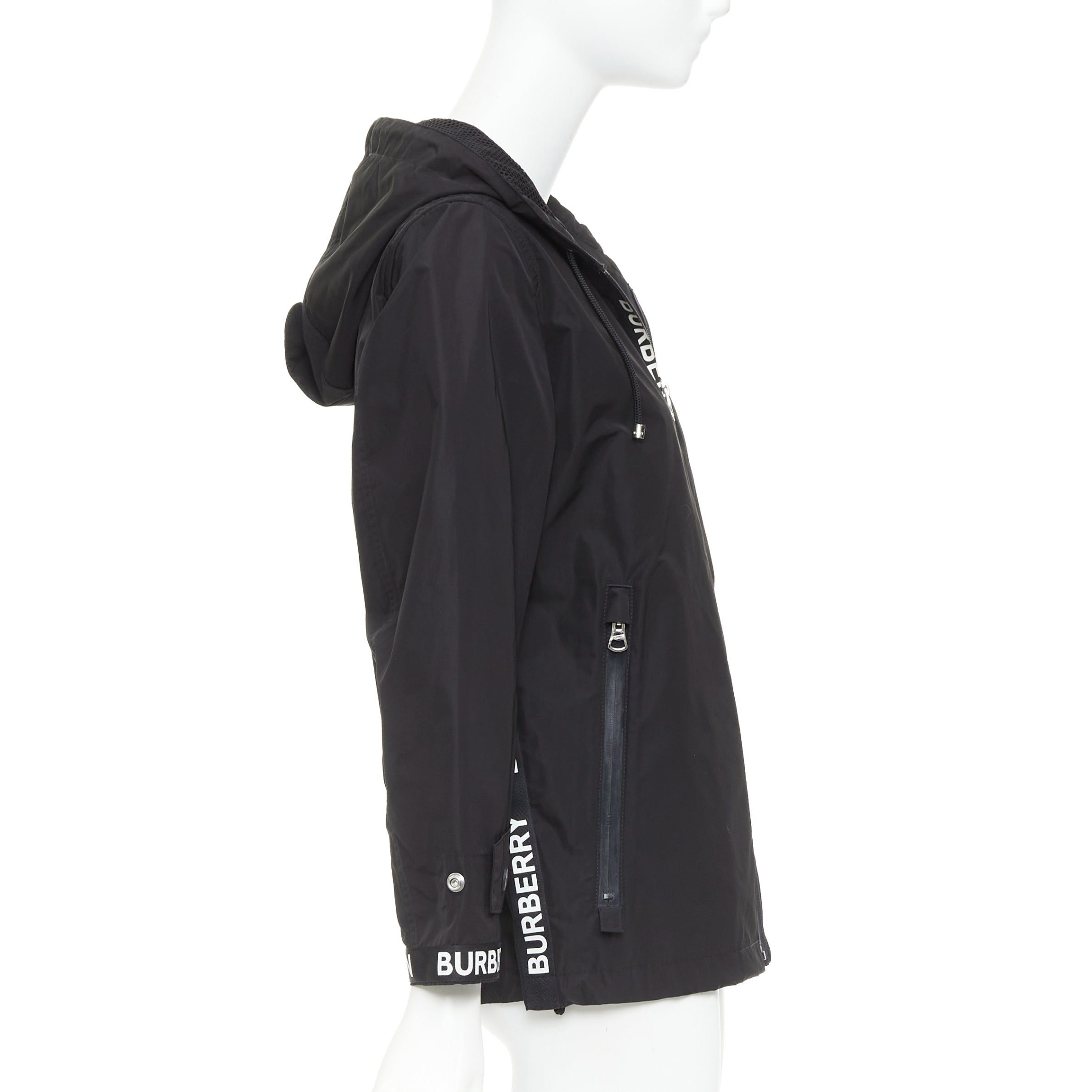 Burberry BURBERRY black nylon logo trim hooded windbreaker jacket IT34 XXS Size S / US 4 / IT 40 - 5 Thumbnail