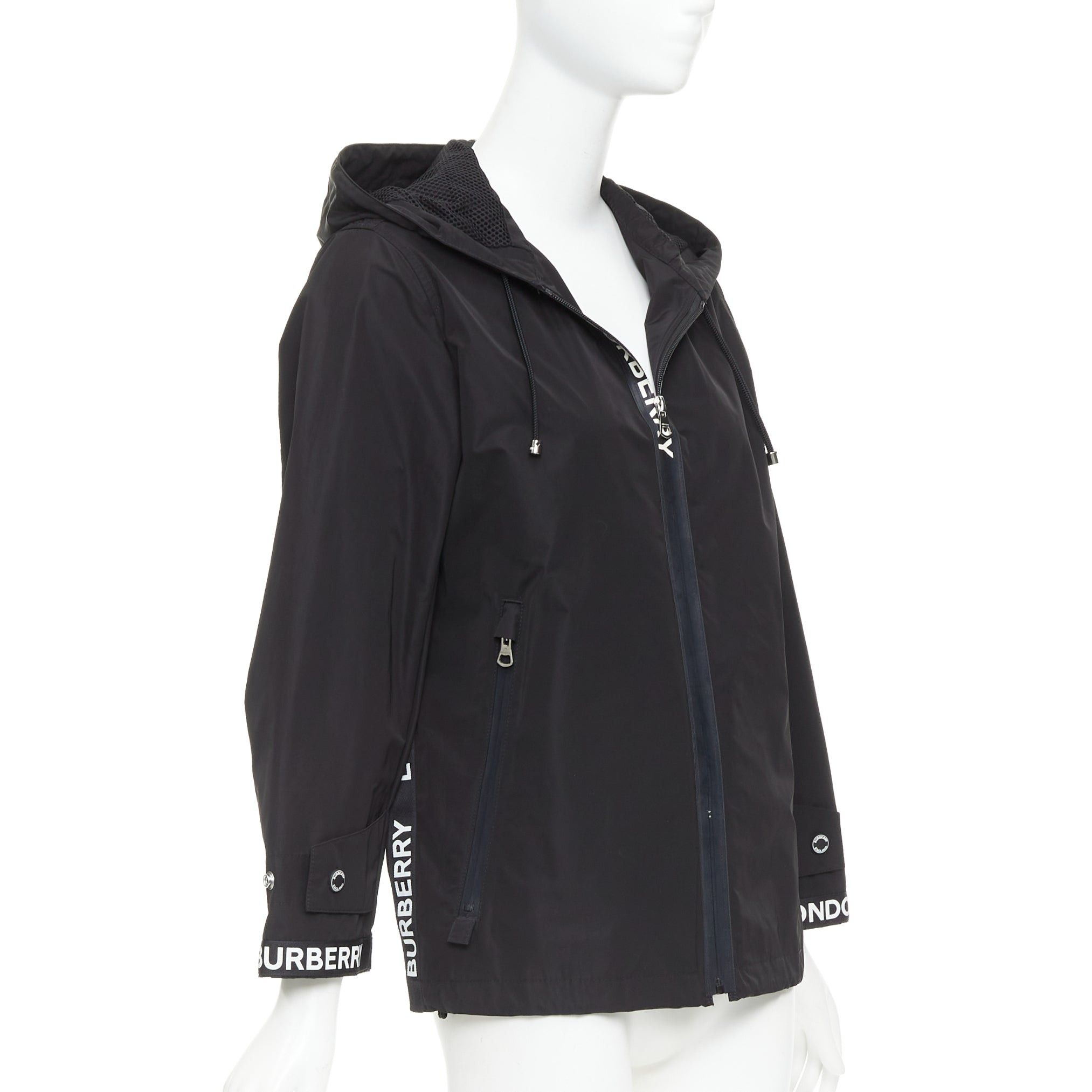 Burberry BURBERRY black nylon logo trim hooded windbreaker jacket IT34 XXS Size S / US 4 / IT 40 - 4 Thumbnail