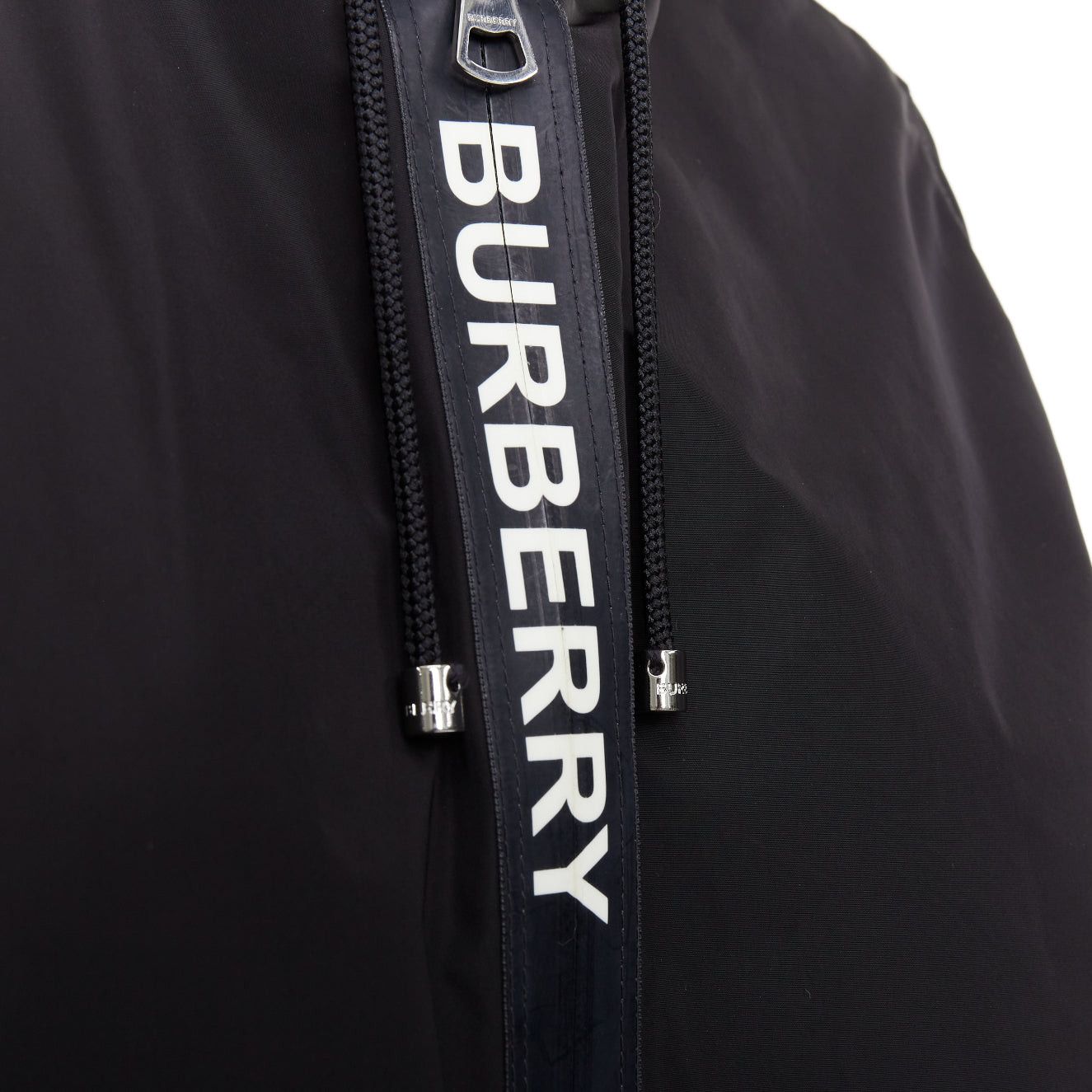 Burberry BURBERRY black nylon logo trim hooded windbreaker jacket IT34 XXS Size S / US 4 / IT 40 - 8 Thumbnail