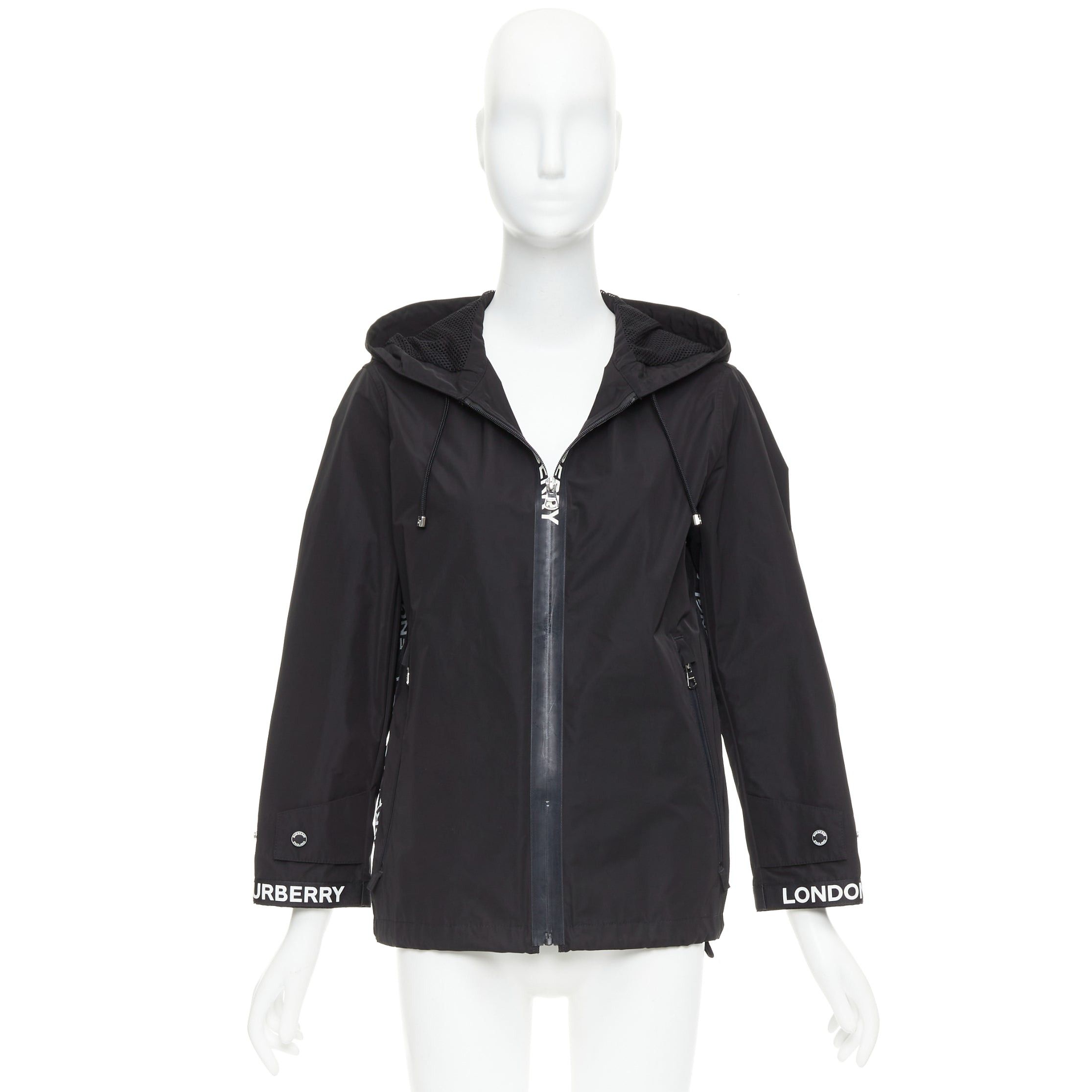 Burberry BURBERRY black nylon logo trim hooded windbreaker jacket IT34 XXS Size S / US 4 / IT 40 - 11 Thumbnail