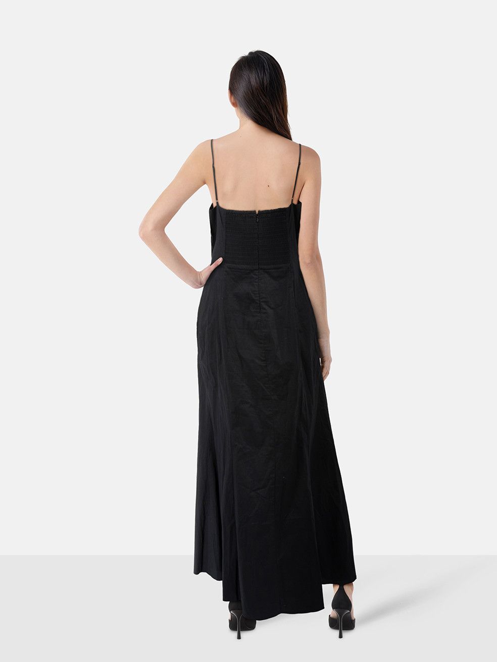 Staud Black Maxi Ruched Back Panel Dress Size L / US 10 / IT 46 - 2 Thumbnail