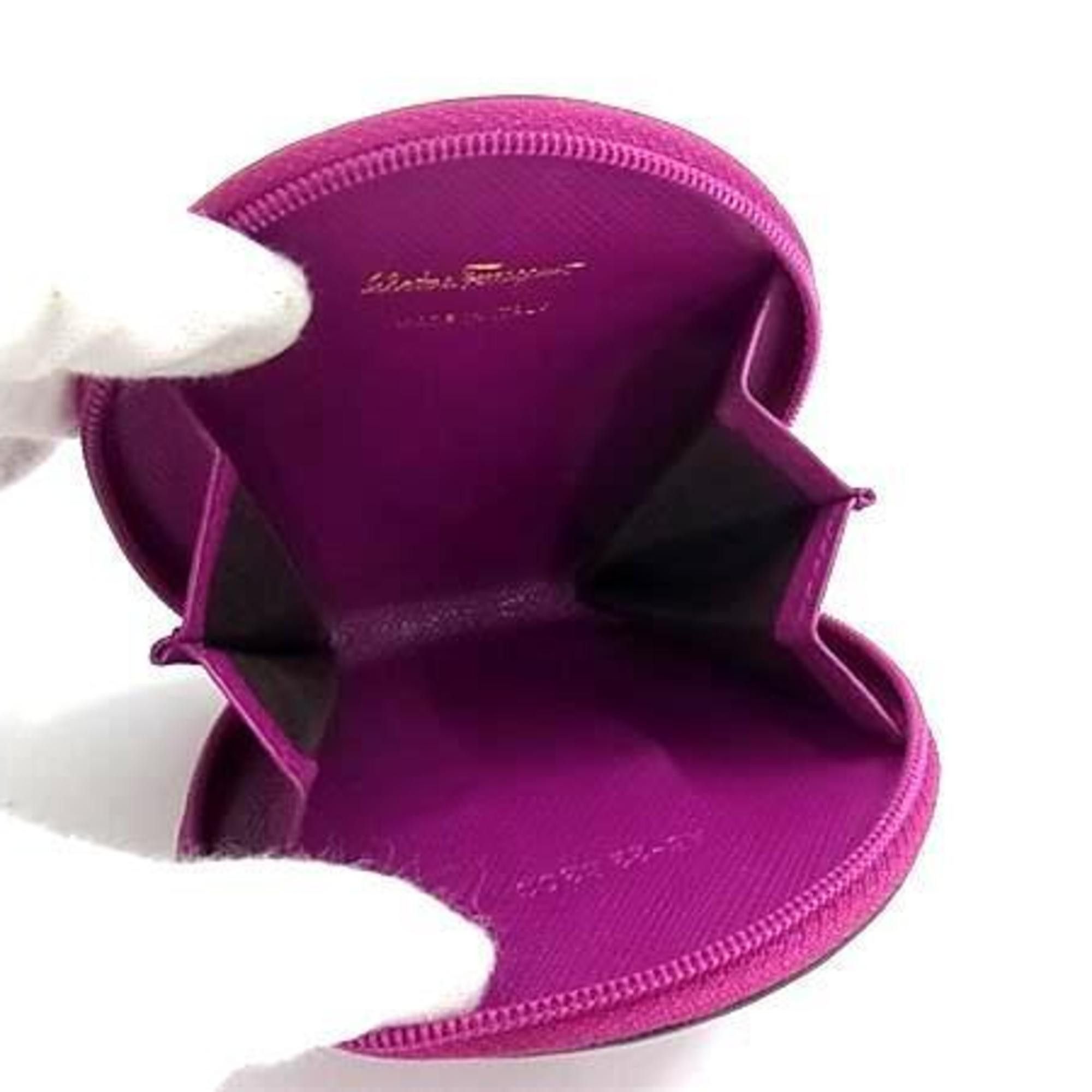 Salvatore Ferragamo Salvatore Ferragamo Double Gancini 22 B203 Purple Leather Women's Round Wallet/Coin Case Size ONE SIZE - 4 Thumbnail