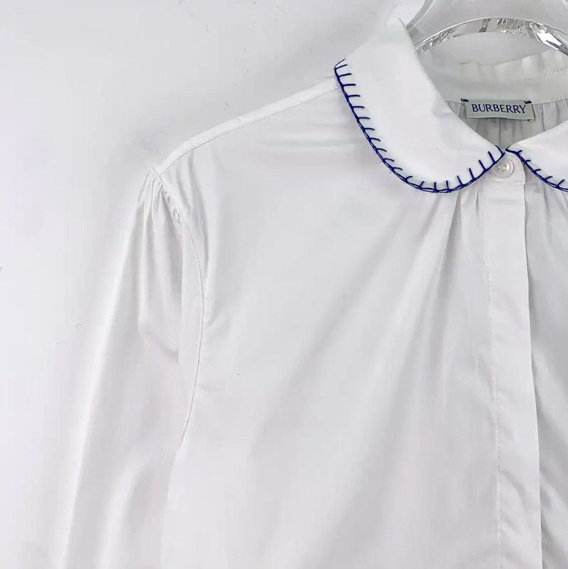 Burberry Burberry White Cotton Women's Shirt with Blue Details Size L / US 10 / IT 46 - 3 Thumbnail