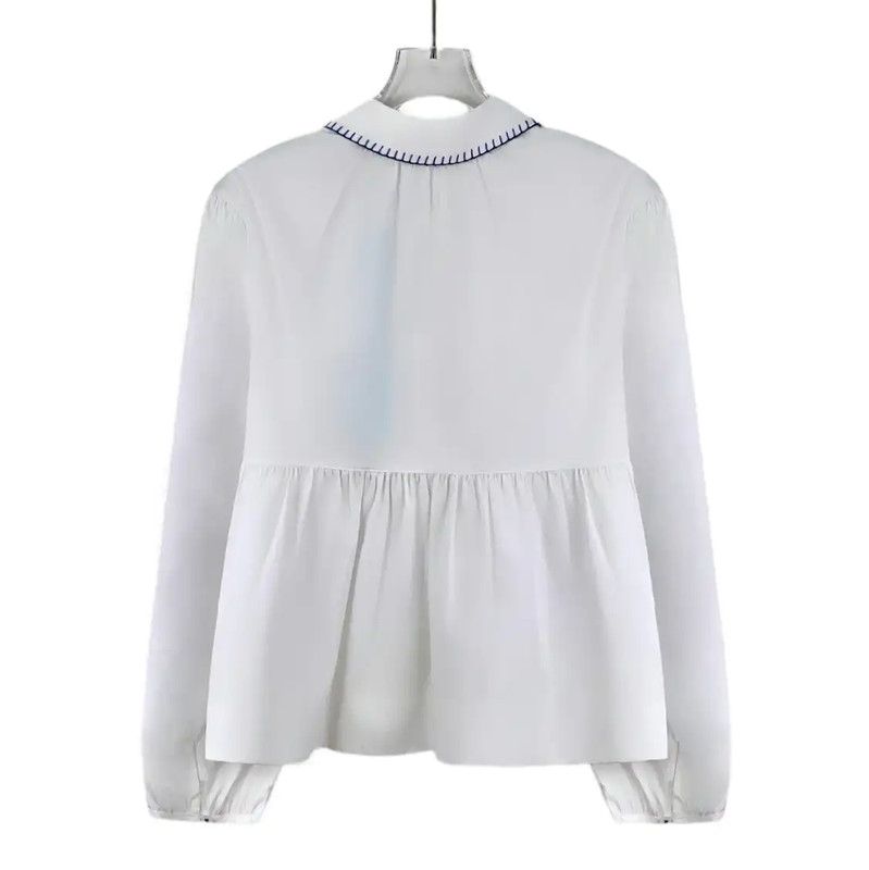 Burberry Burberry White Cotton Women's Shirt with Blue Details Size L / US 10 / IT 46 - 2 Thumbnail