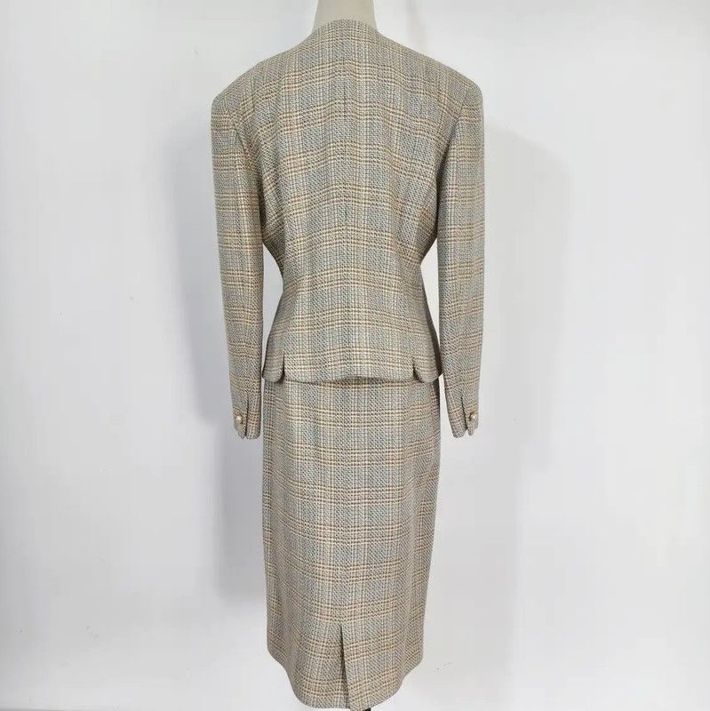 Burberry Plaid Wool Blend Long Sleeve Dress