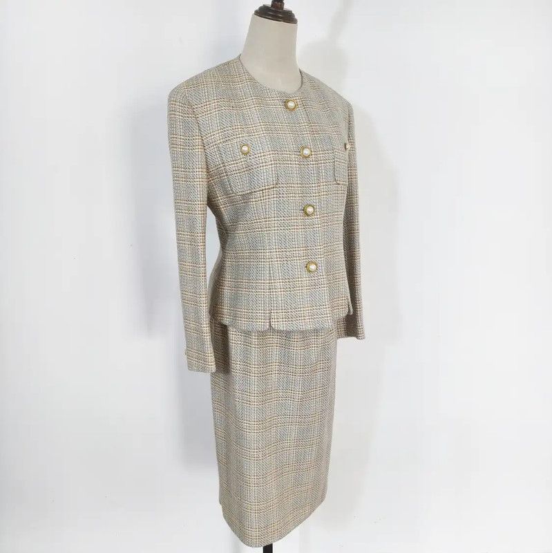 Burberry Plaid Wool Blend Long Sleeve Dress