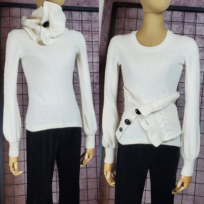 Burberry Burberry Cream Wool Blend Long Sleeve Sweater Size S / US 4 / IT 40 - 2 Thumbnail