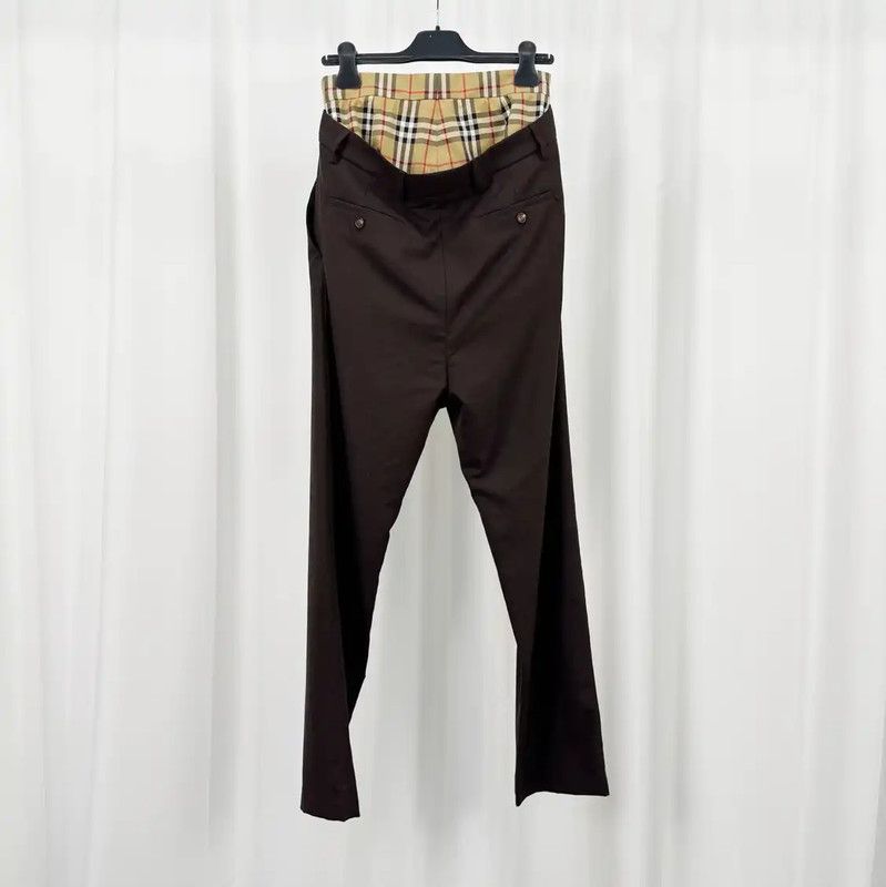 Burberry Burberry Brown Wool Check Logo Trousers for Women Size 23" - 2 Thumbnail