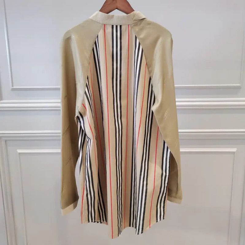 Burberry Burberry Women's Long Sleeve Khaki Striped Shirt Size L / US 10 / IT 46 - 2 Thumbnail