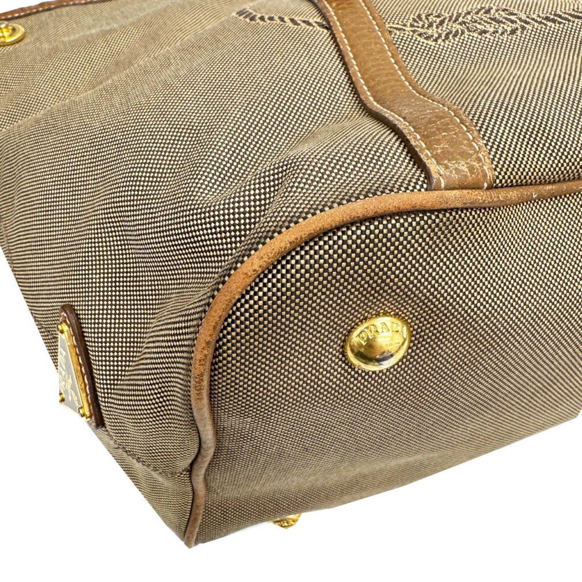 Prada Prada Jacquard Shoulder Bag Canvas Leather Women's Size ONE SIZE - 6 Thumbnail