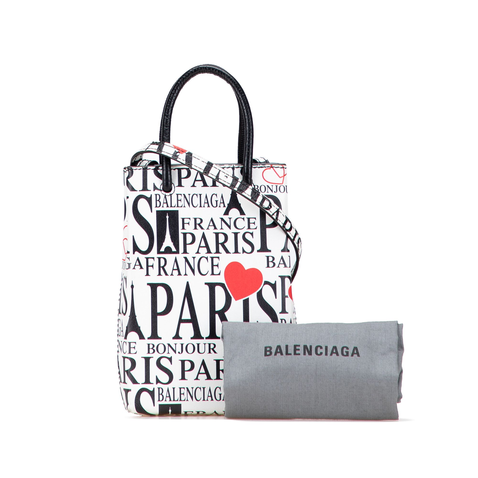 Balenciaga Balenciaga Mini Calfskin Bonjour Paris Shopping Phone Holder Size ONE SIZE - 10 Thumbnail