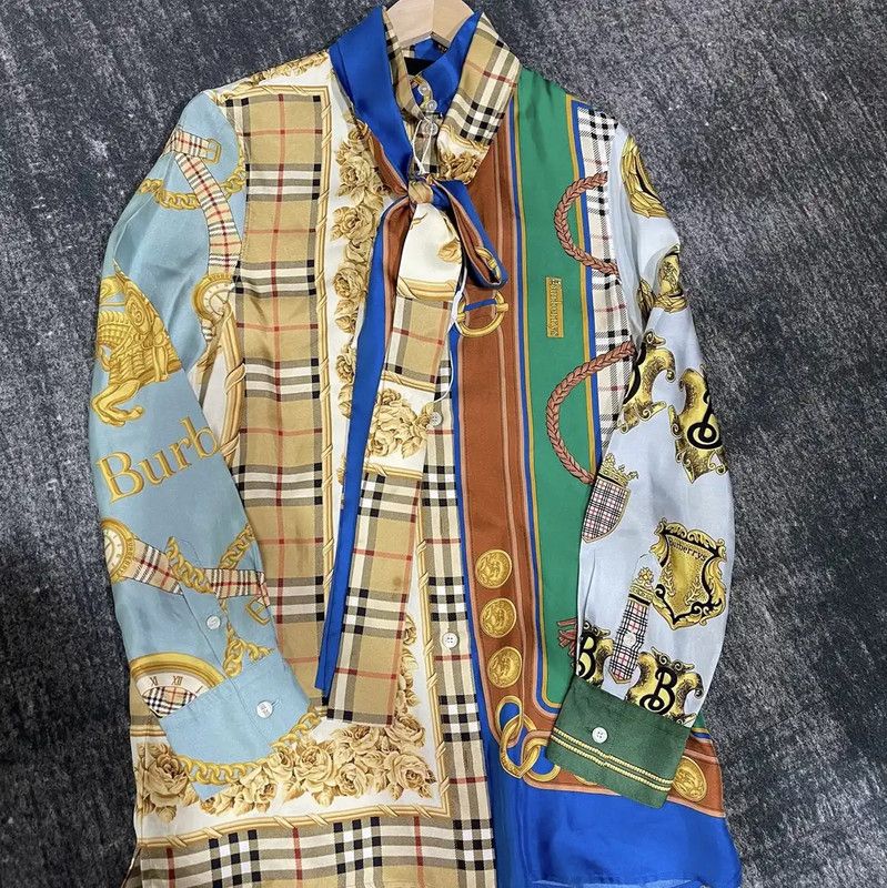 Burberry Burberry Multicolor Silk Long Sleeve Blouse Size M / US 6-8 / IT 42-44 - 5 Thumbnail