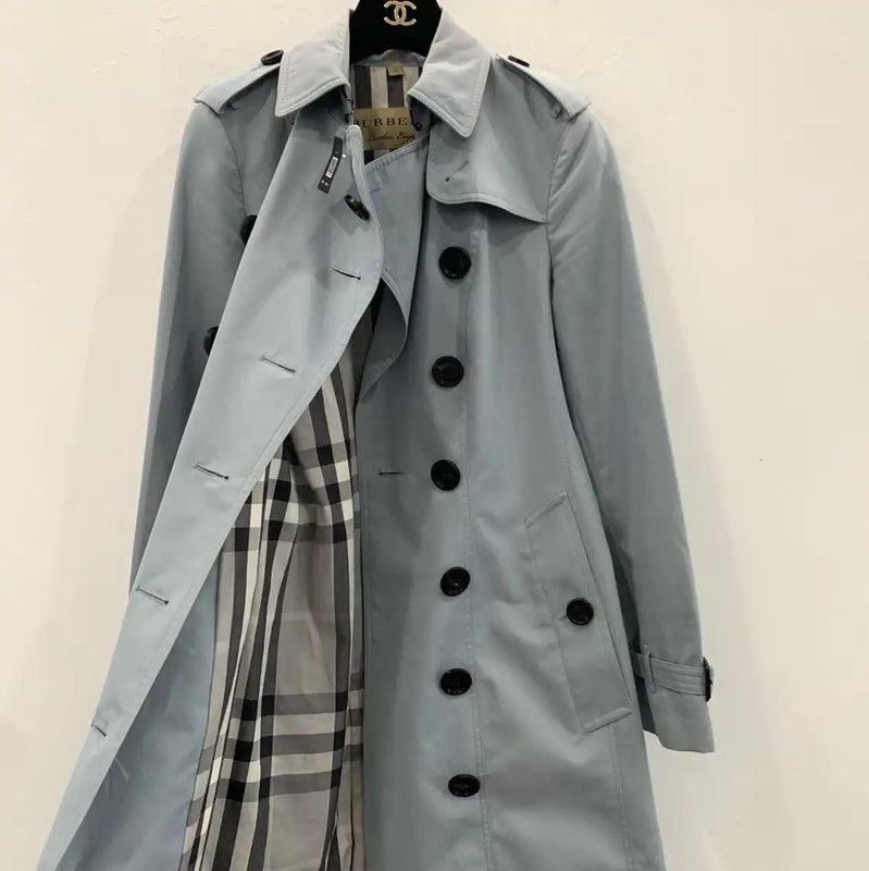 Burberry Burberry M Size Blue Cotton Women's Trench Coat Size M / US 6-8 / IT 42-44 - 2 Thumbnail