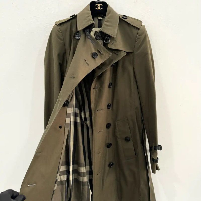 Burberry Burberry Women's Green Cotton Trench Coat Size L / US 10 / IT 46 - 3 Thumbnail