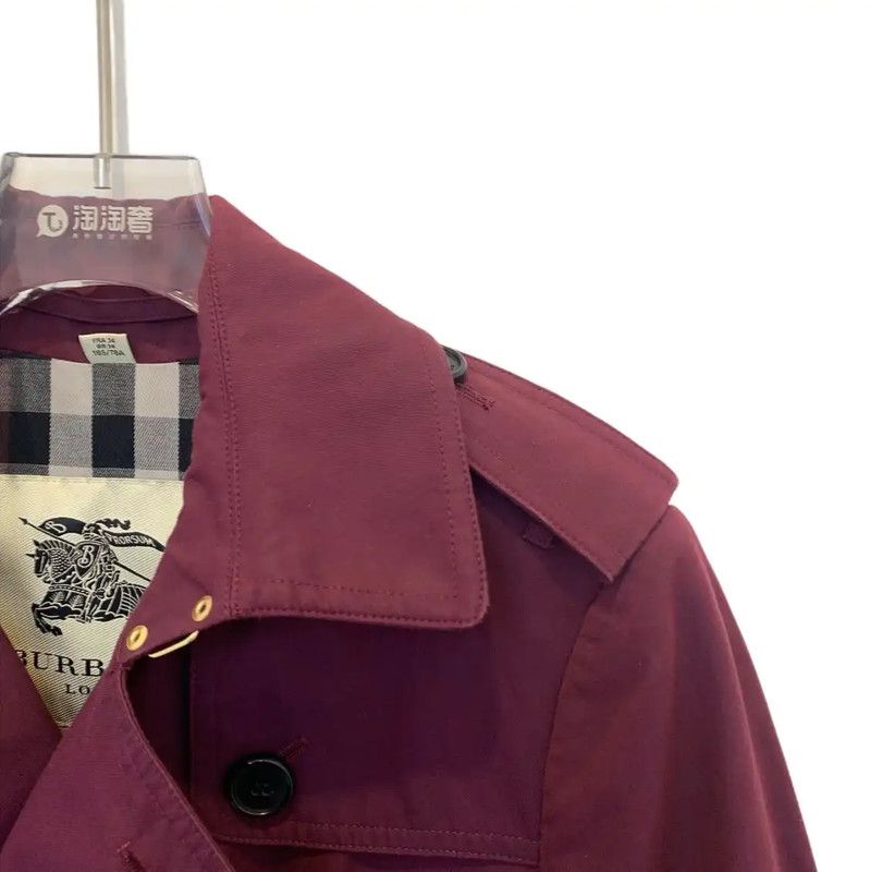 Burberry Burberry Wine Red Cotton Short Trench Coat Size S / US 4 / IT 40 - 3 Thumbnail