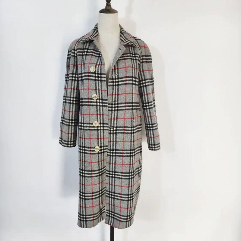 Burberry Burberry Grey Wool Plaid Long Coat for Women Size M / US 6-8 / IT 42-44 - 3 Thumbnail