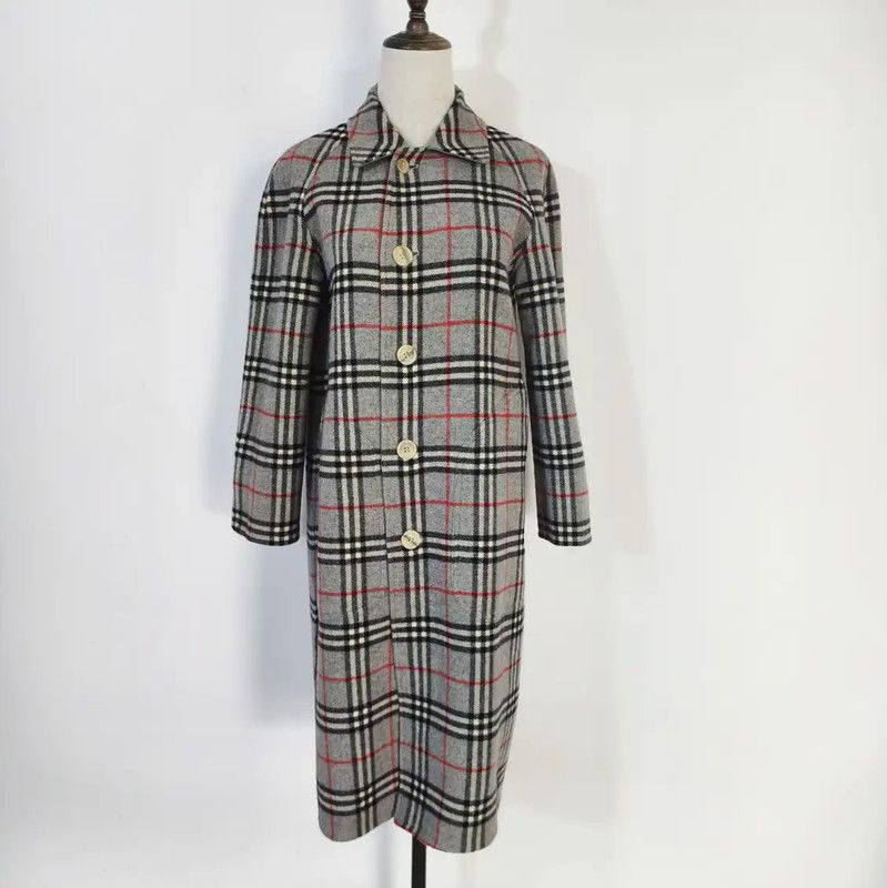 Burberry Burberry Grey Wool Plaid Long Coat for Women Size M / US 6-8 / IT 42-44 - 4 Thumbnail