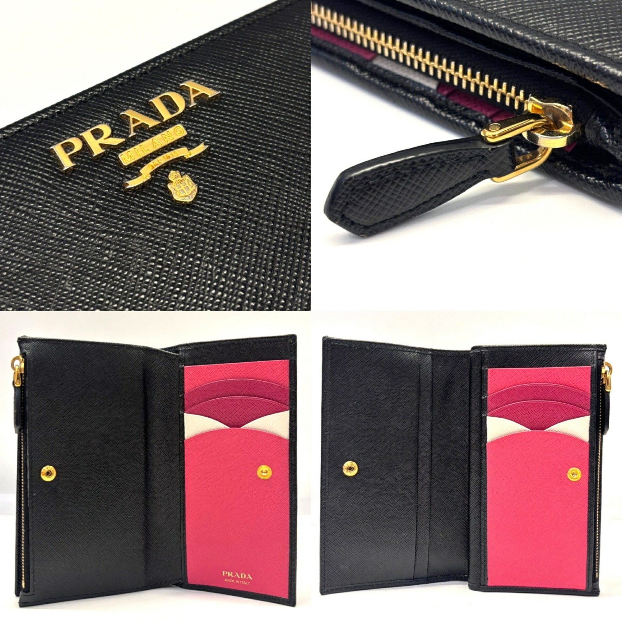 Prada Prada Saffiano Bifold Wallet in Black Leather (1ML009) Size ONE SIZE - 5 Thumbnail
