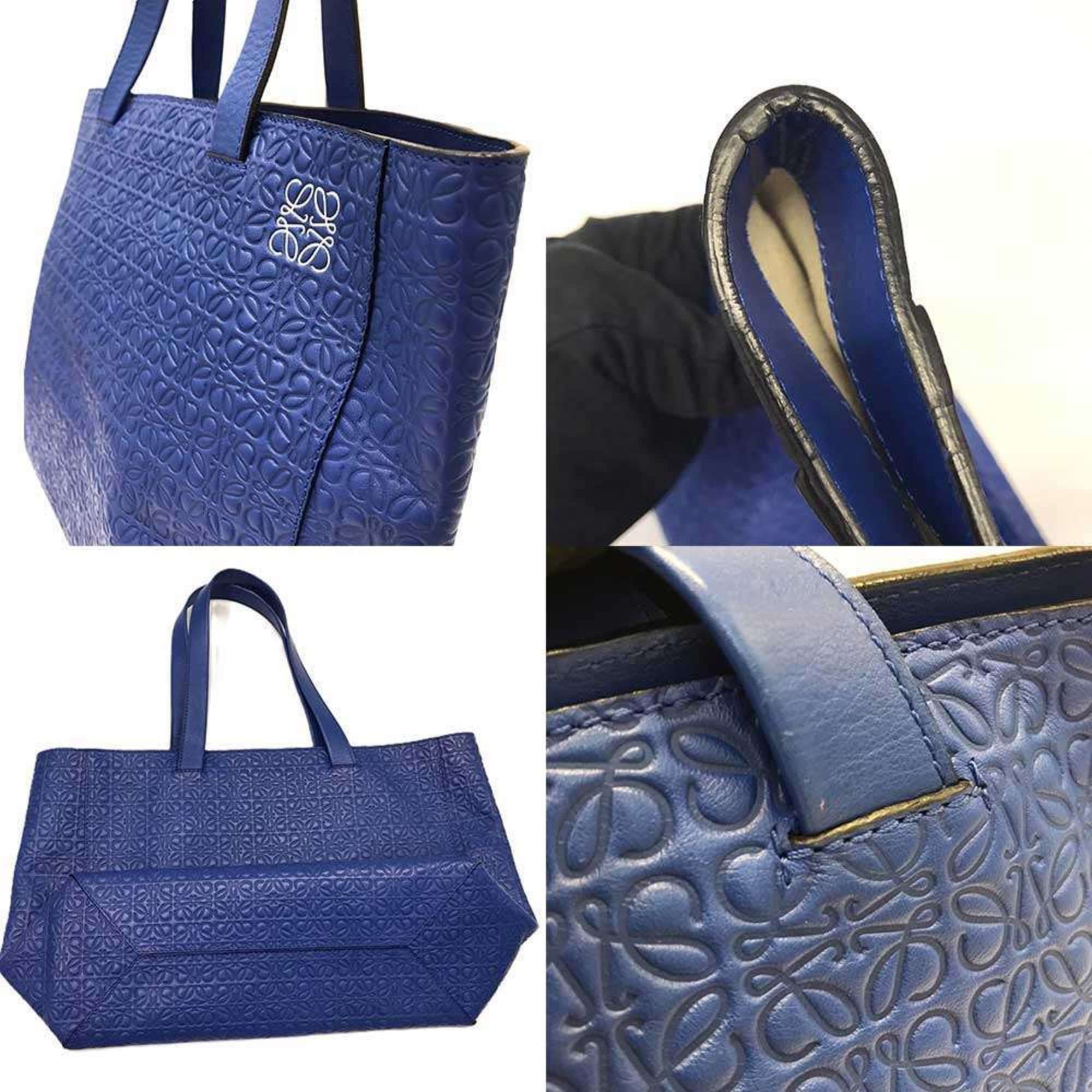 Loewe LOEWE Shopper Tote with Repeat Anagram in Blue Leather, 308.23GK86 Size ONE SIZE - 4 Thumbnail