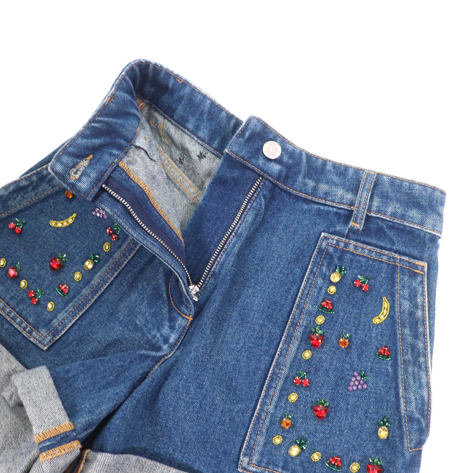 Valentino Valentino Valentino Fruit Bejeweled Denim Cotton Shorts Denim Shorts XB3DD13R6UK DUTY FREE for USA Size ONE SIZE - 3 Thumbnail