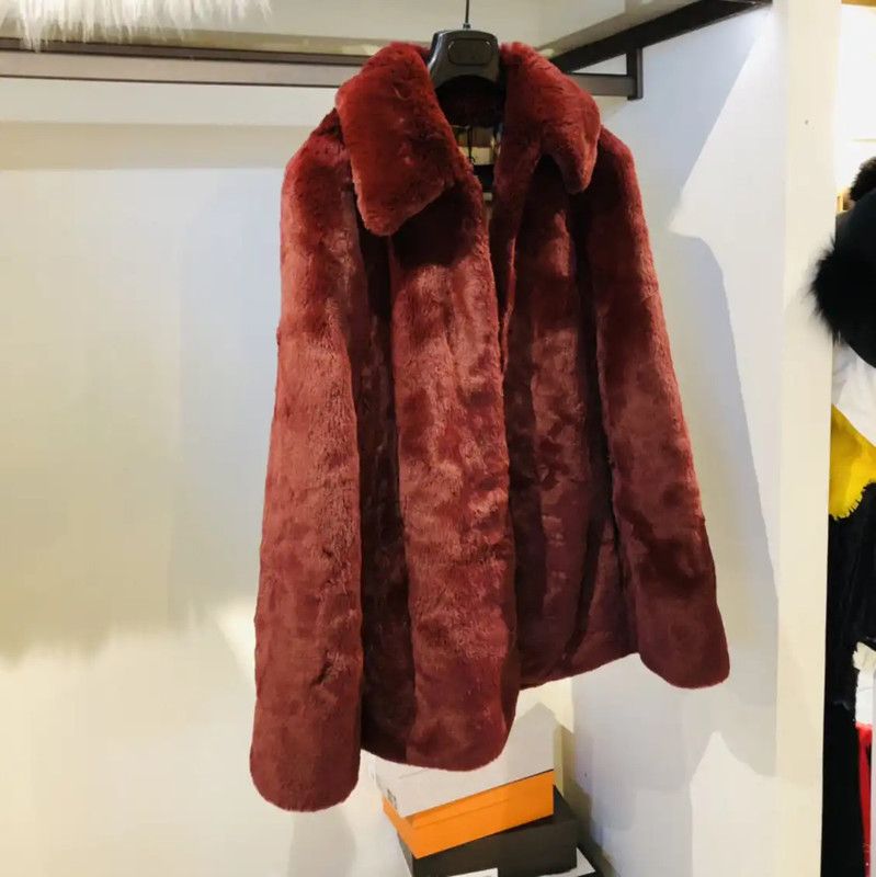 Burberry Burberry Red Faux Fur Women's Coat Size M / US 6-8 / IT 42-44 - 2 Thumbnail