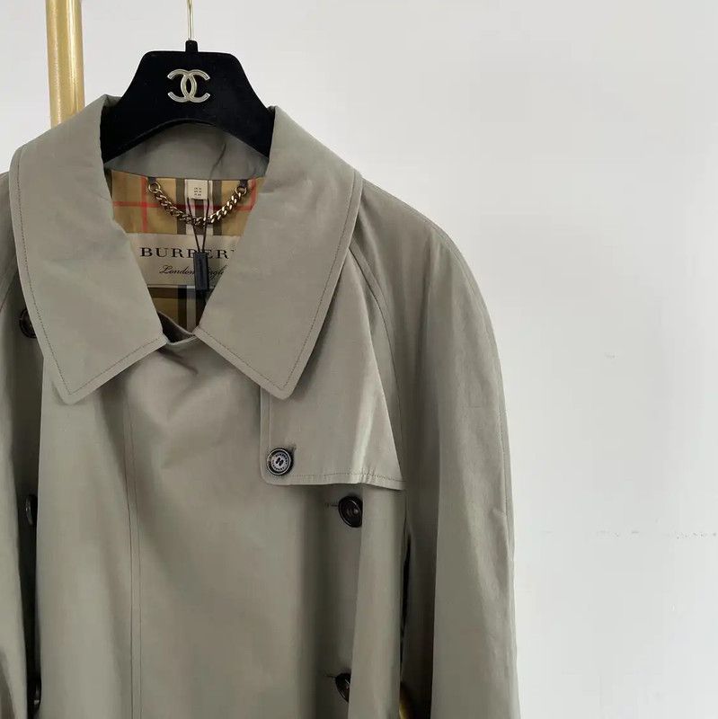 Burberry Burberry Green Cotton Waist Tie Trench Coat Size XL / US 12-14 / IT 48-50 - 3 Thumbnail
