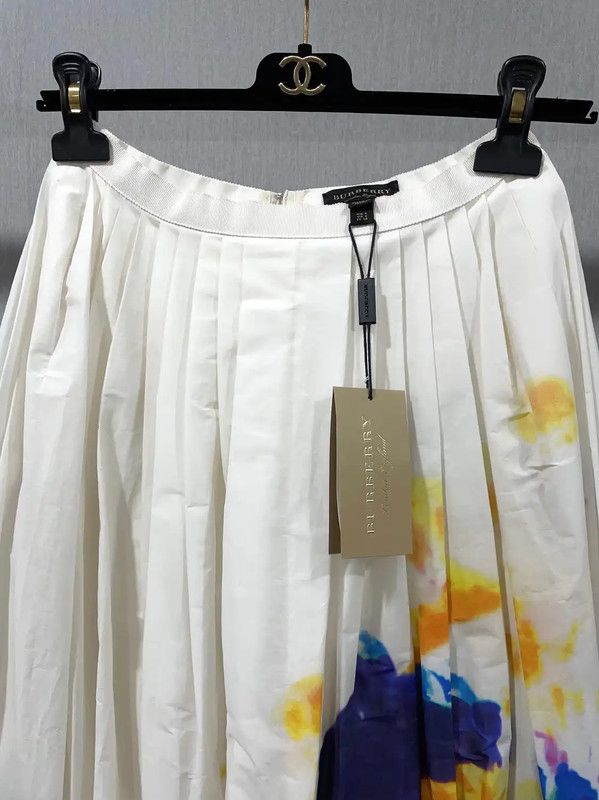 Burberry Burberry White Cotton Long Pleated Skirt Size 28" / US 6 / IT 42 - 7 Thumbnail
