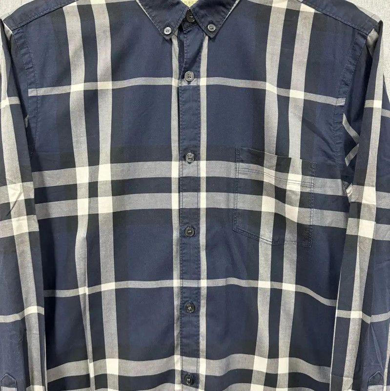 Burberry Burberry Men's Dark Blue Patterned Dress Shirt Size US M / EU 48-50 / 2 - 3 Thumbnail
