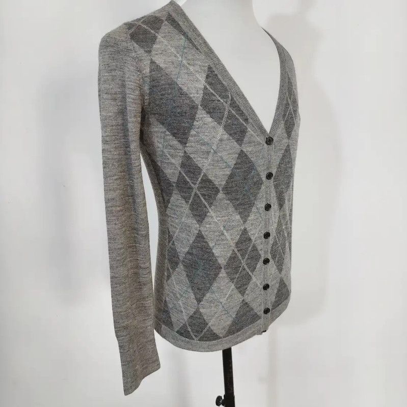 Burberry Burberry Gray Silk Argyle Cardigan for Men Size US XS / EU 42 / 0 - 3 Thumbnail