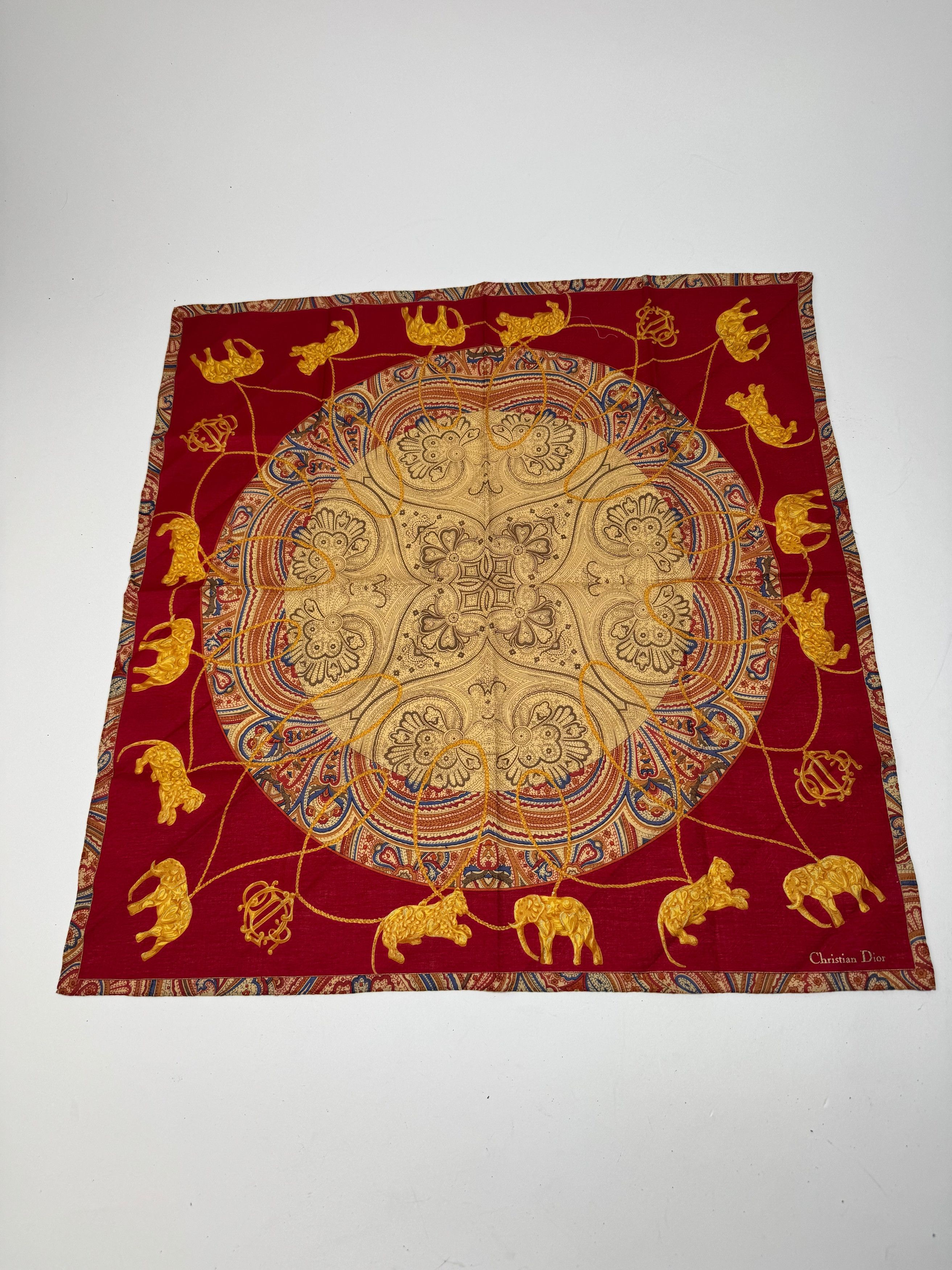 Dior Vintage Scarf Red Gold Size ONE SIZE - 11 Thumbnail