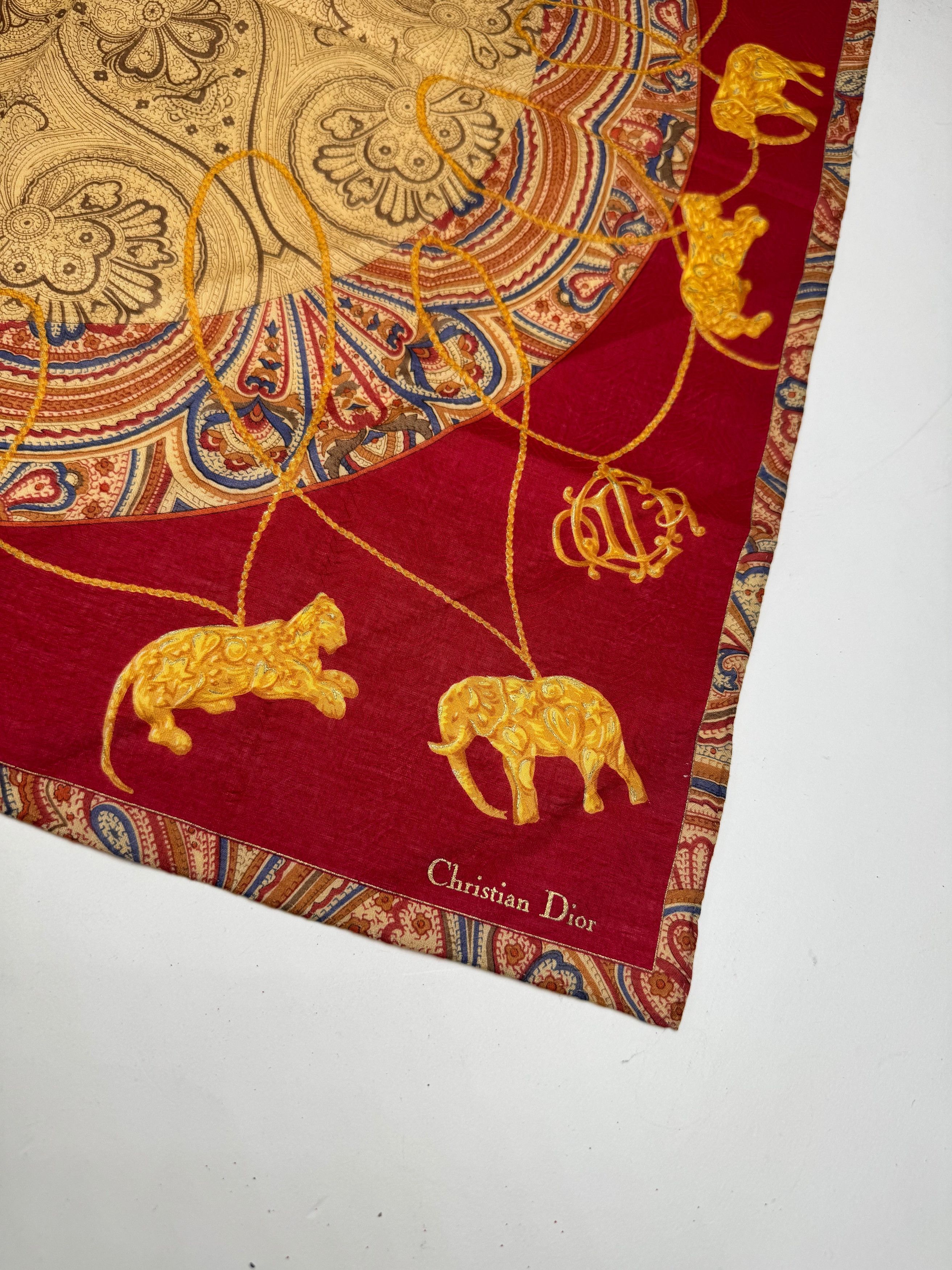 Dior Vintage Scarf Red Gold Size ONE SIZE - 2 Thumbnail