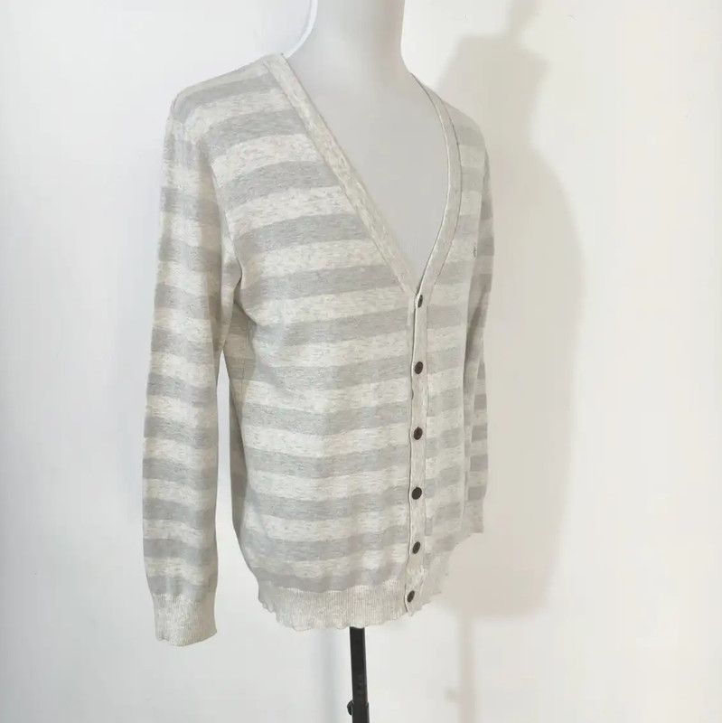 Burberry Burberry Gray Cotton Stripe Long Sleeve Cardigan Size US L / EU 52-54 / 3 - 3 Thumbnail