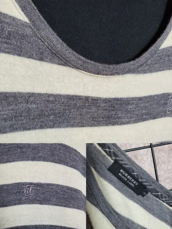 Burberry Burberry Grey Striped Wool Long Sleeve Knitwear Size US L / EU 52-54 / 3 - 5 Thumbnail