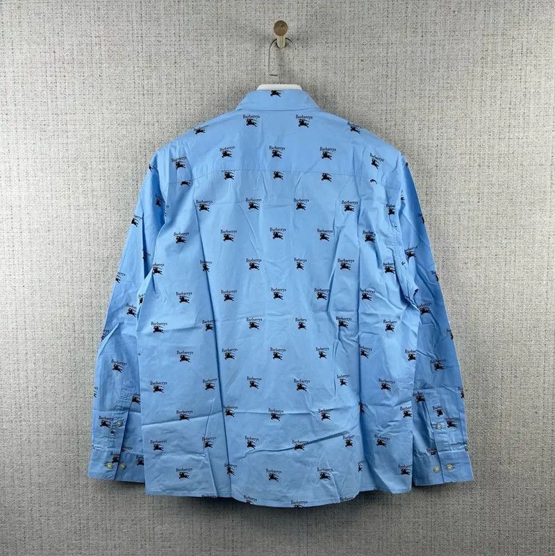Burberry Burberry Blue Cotton Printed Men's Shirt Size US L / EU 52-54 / 3 - 2 Thumbnail