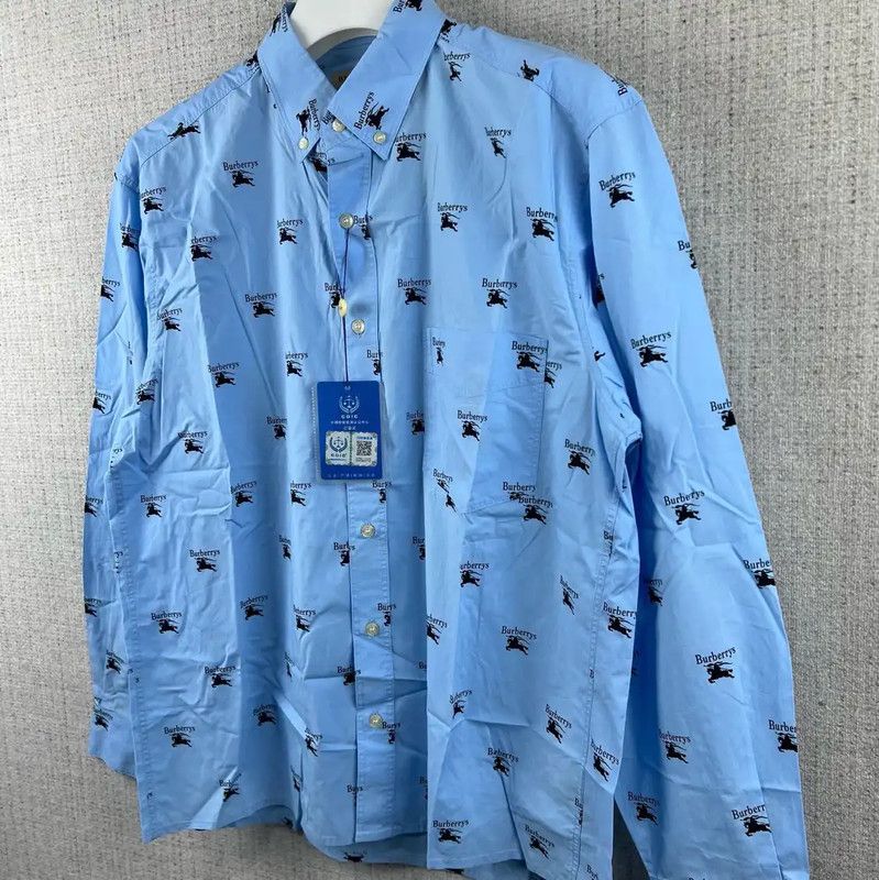 Burberry Burberry Blue Cotton Printed Men's Shirt Size US L / EU 52-54 / 3 - 3 Thumbnail