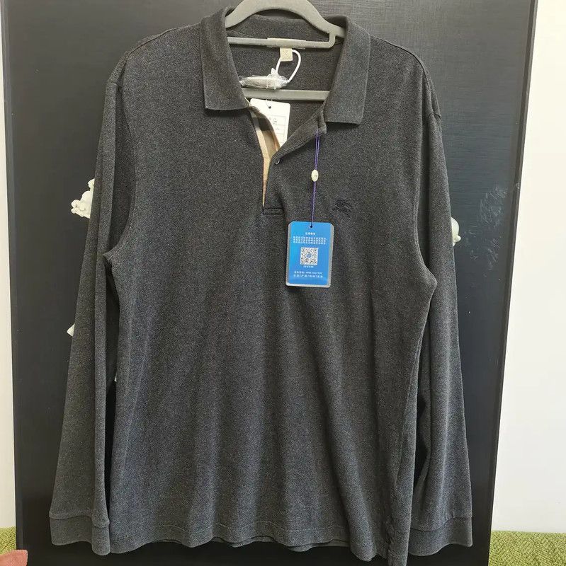 Burberry Men's Long Sleeve Polo in Dark Gray