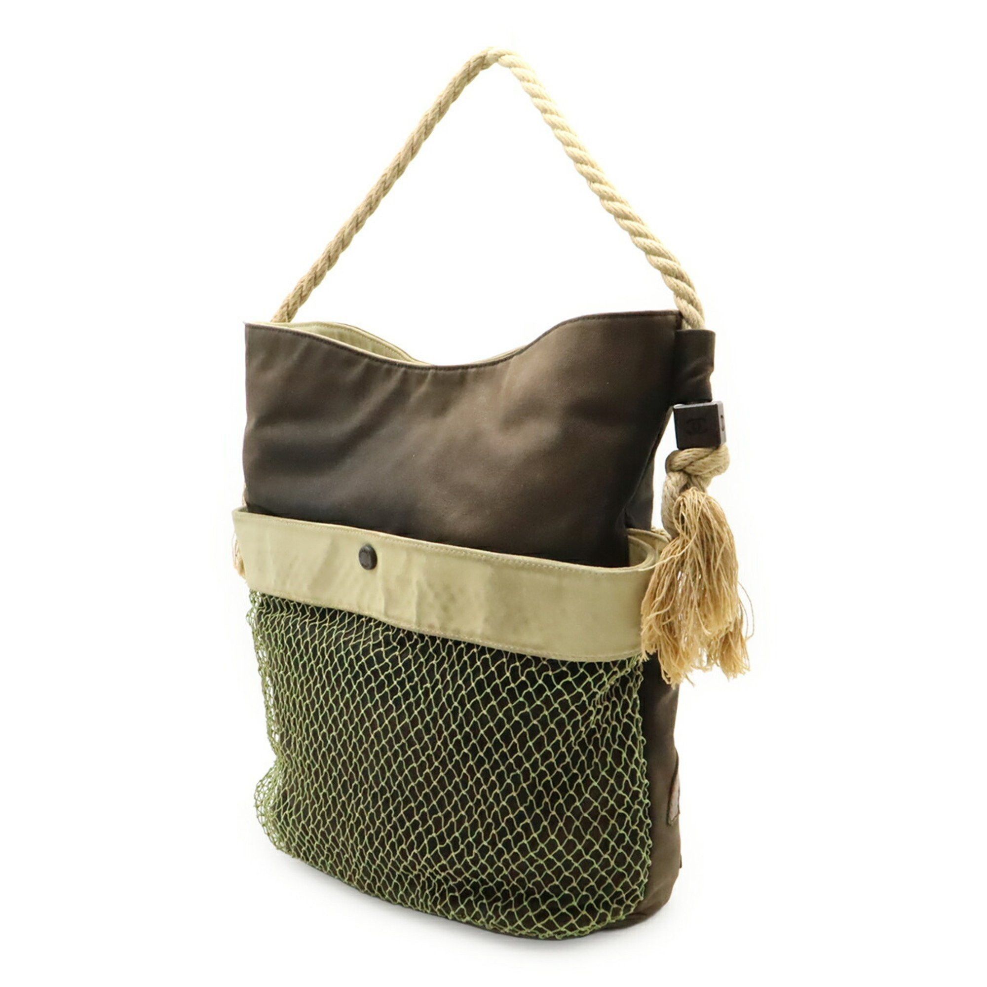 Chanel CHANEL Fishnet Rope Coco Mark Camellia Tote Bag Handbag Canvas Leather Wood Black Beige A21385 Size ONE SIZE - 3 Thumbnail