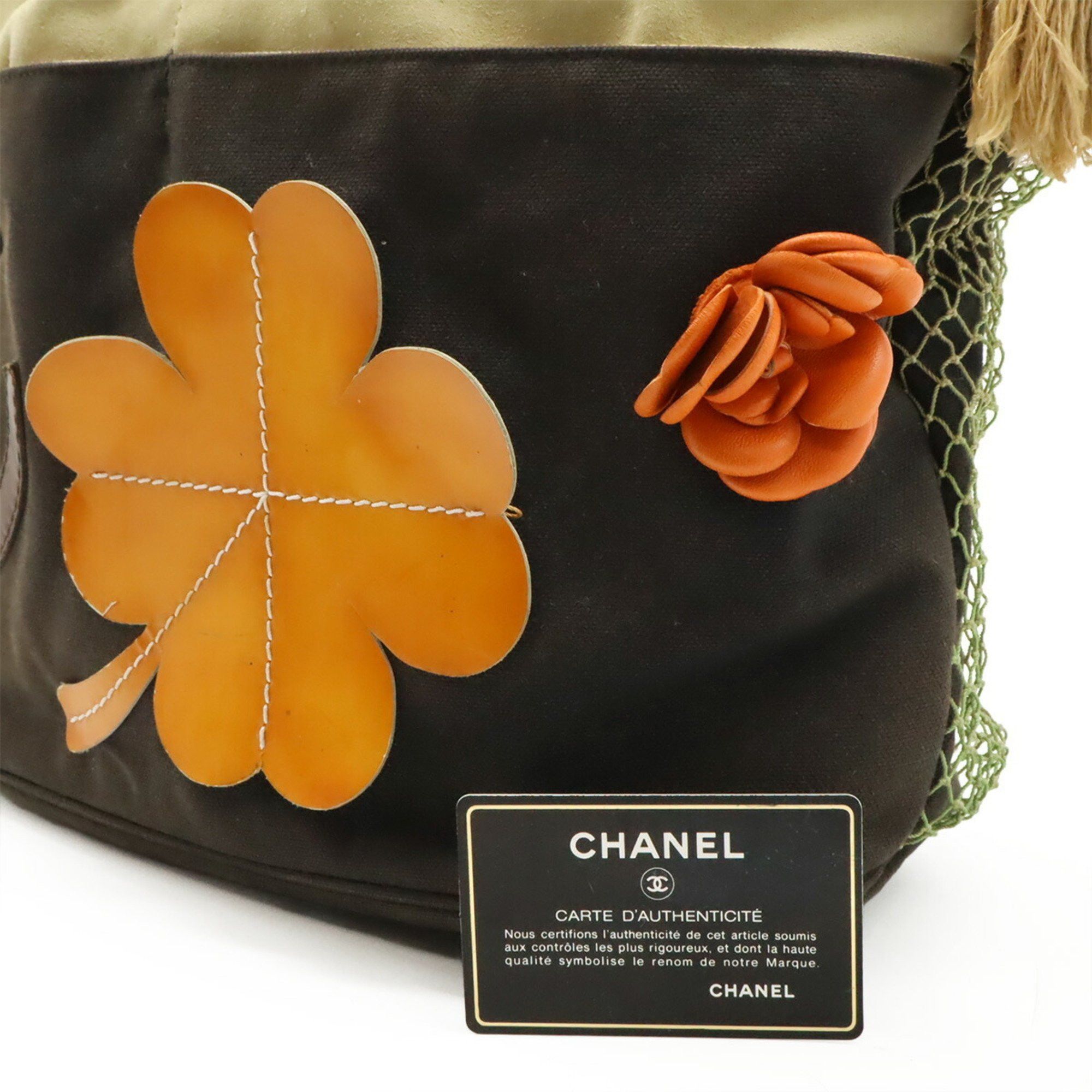 Chanel CHANEL Fishnet Rope Coco Mark Camellia Tote Bag Handbag Canvas Leather Wood Black Beige A21385 Size ONE SIZE - 10 Thumbnail