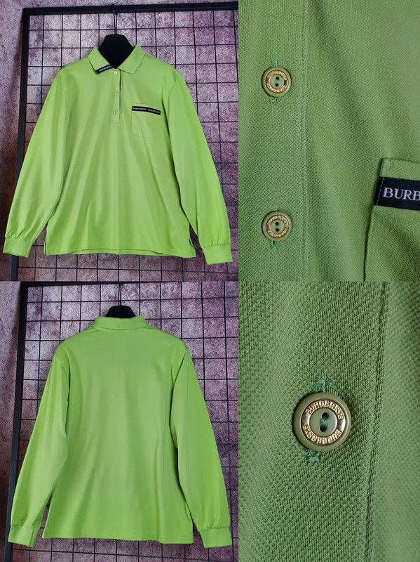 Burberry Burberry Green Cotton Blend Long Sleeve Polo Size US L / EU 52-54 / 3 - 3 Thumbnail