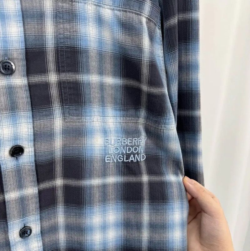 Burberry Burberry Blue Gray Long Sleeve Men's Shirt Size US XL / EU 56 / 4 - 5 Thumbnail