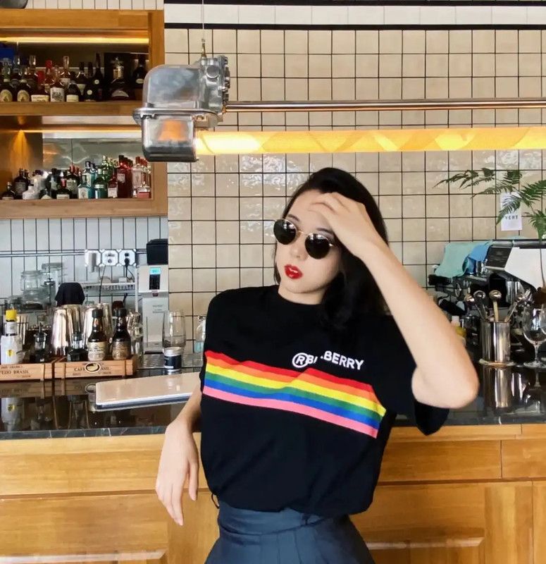 Burberry Burberry Men's Black Cotton T-Shirt with Rainbow Stripes Size US M / EU 48-50 / 2 - 9 Thumbnail