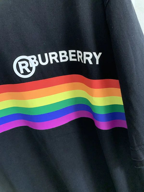 Burberry Burberry Men's Black Cotton T-Shirt with Rainbow Stripes Size US M / EU 48-50 / 2 - 4 Thumbnail