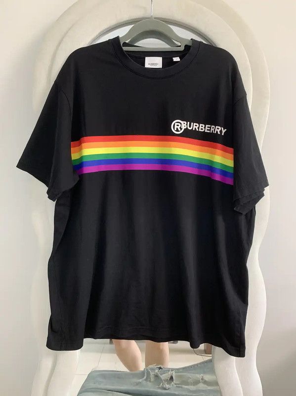 Burberry Burberry Men's Black Cotton T-Shirt with Rainbow Stripes Size US M / EU 48-50 / 2 - 2 Thumbnail