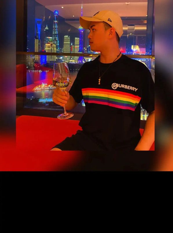 Burberry Burberry Men's Black Cotton T-Shirt with Rainbow Stripes Size US M / EU 48-50 / 2 - 7 Thumbnail