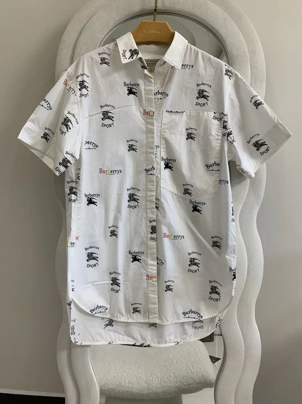 Burberry Burberry White Cotton Short Sleeve Shirt Size US L / EU 52-54 / 3 - 3 Thumbnail